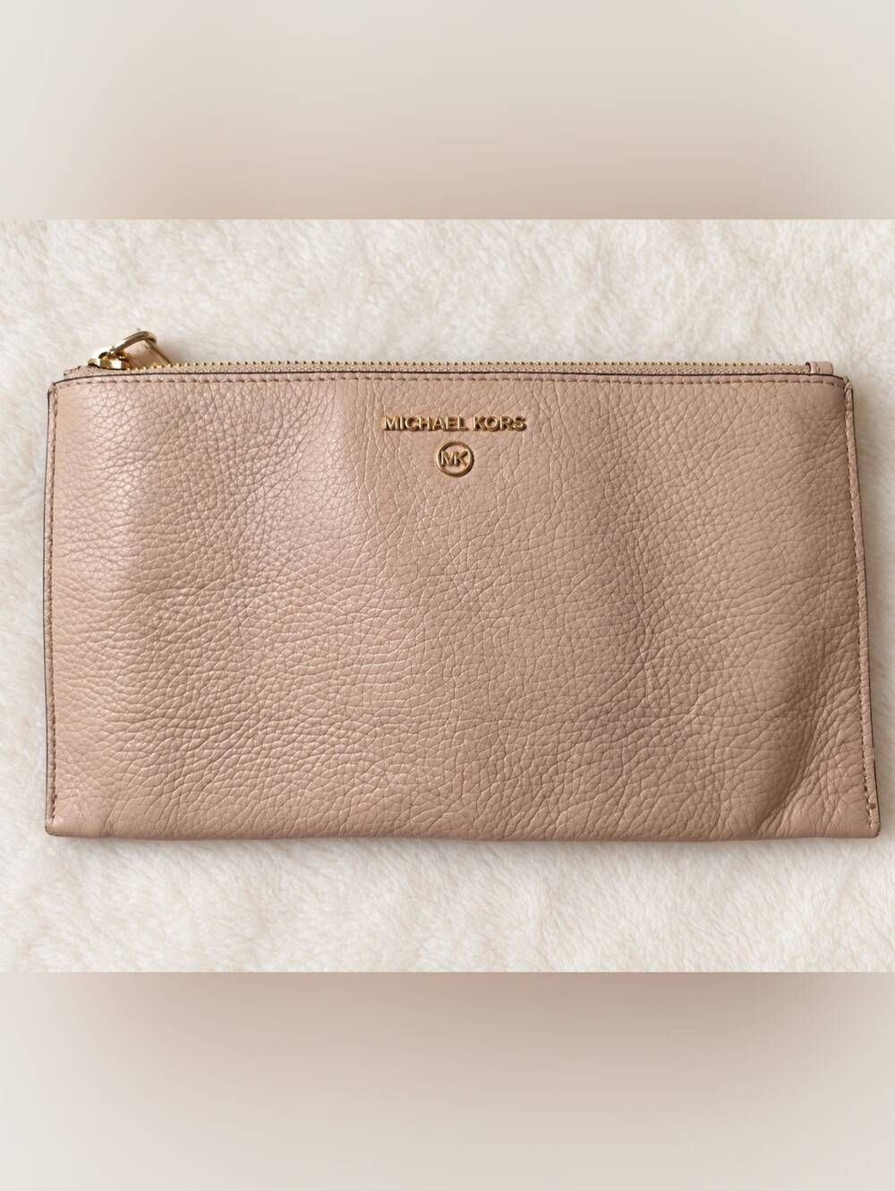Michael Kors Pebbled Leather Wristlet Clutch in Nude Blush with Gold Hardware